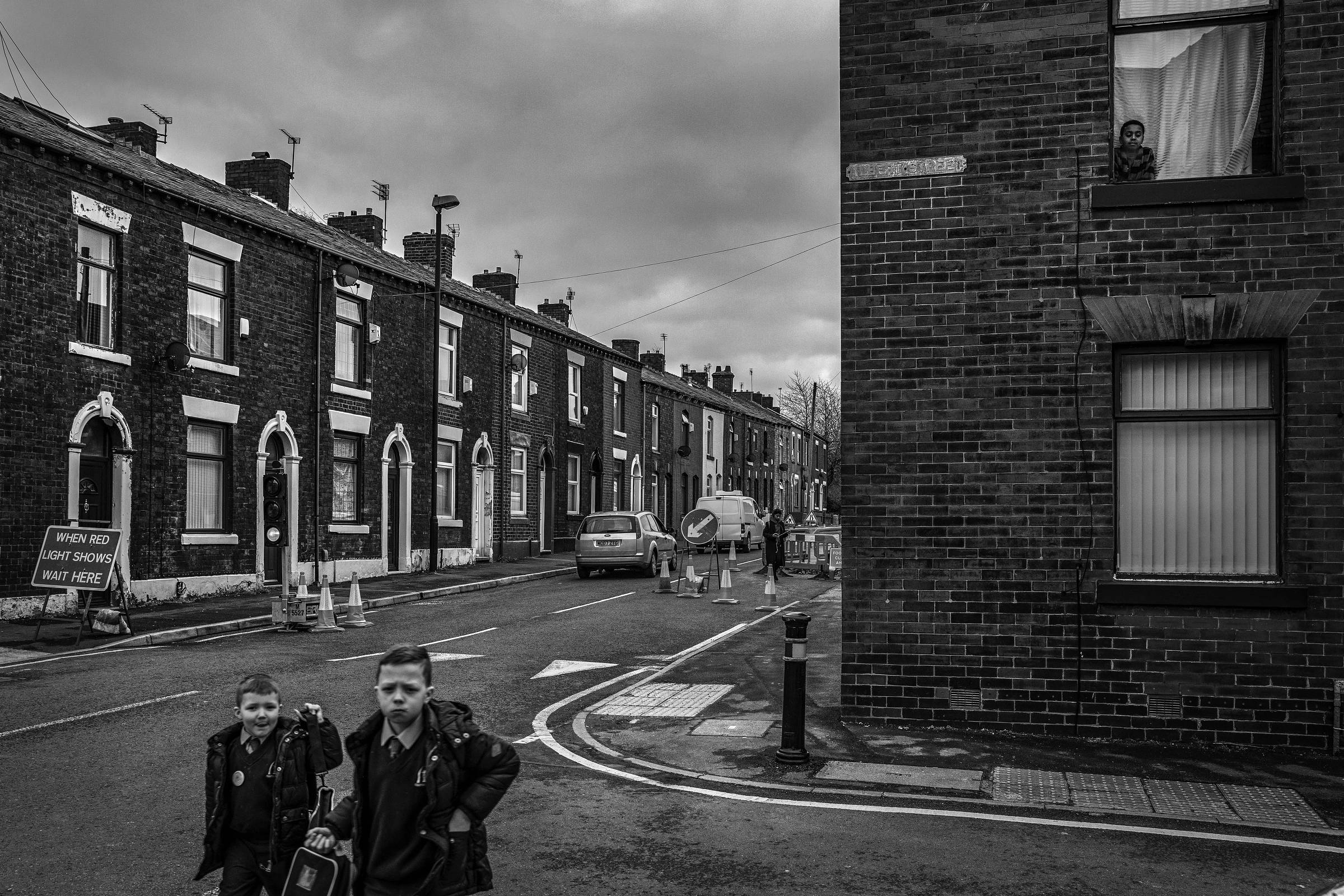Calle con casas construidas para los antiguos trabajadores de las industrias de Oldham, Inglaterra