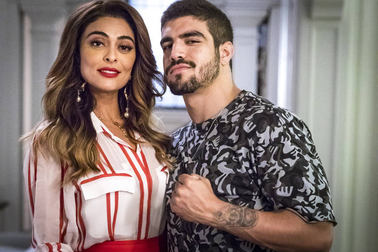 Maria da Paz (Juliana Paes) e Rock (Caio Castro) em cena de "A Dona do Pedaço"