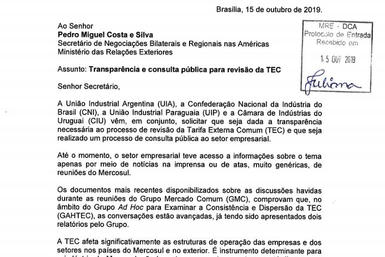 Leia cartas enviadas pela CNI e entidades empresariais ao governo sobre a TEC