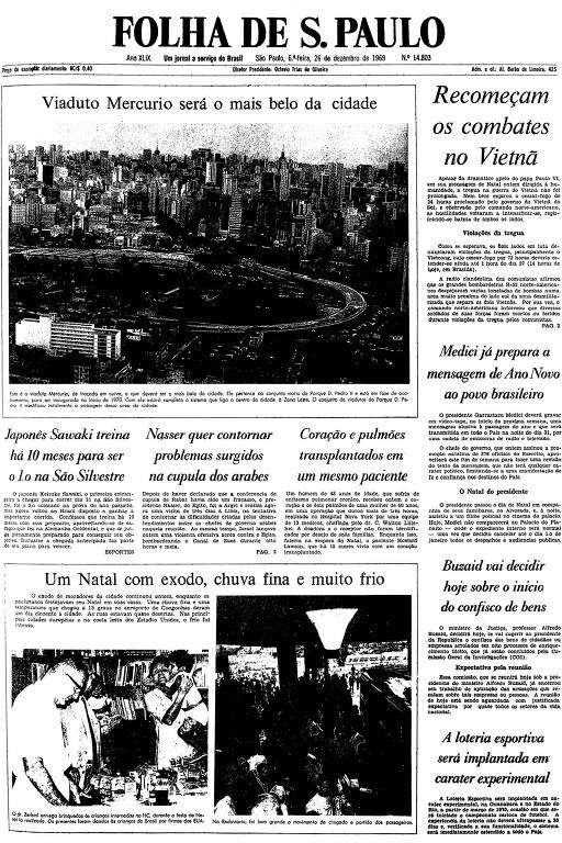 Primeira página da Folha de S.Paulo de 26 de dezembro de 1969