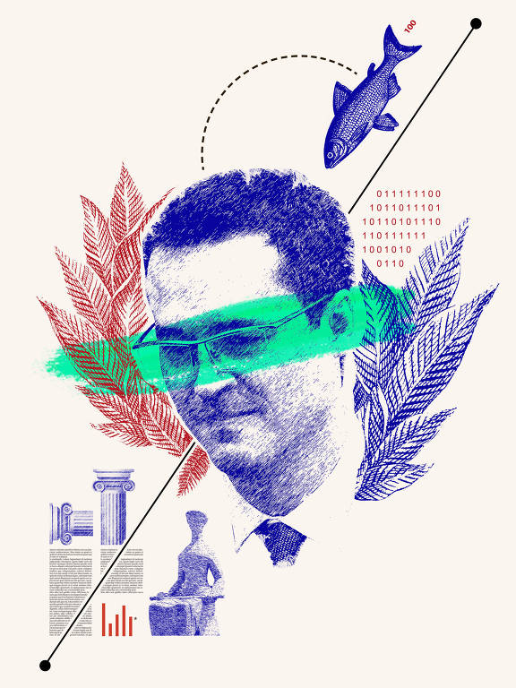 Na ilustração em vermelho e azul temos retratado o procurador Deltan Dallagnol