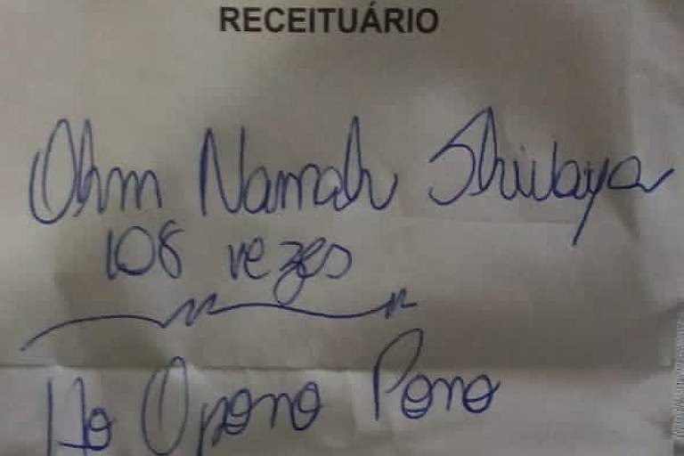 Receita de unidade de saúde com prescrição de mantra para paciente psiquiátrico