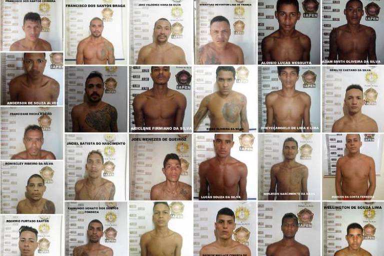 Retrato de 25 dos 26 presos que fugiram na madrugada desta segunda-feira (20) da penitenciária Francisco de Oliveira Conde, em Rio Branco