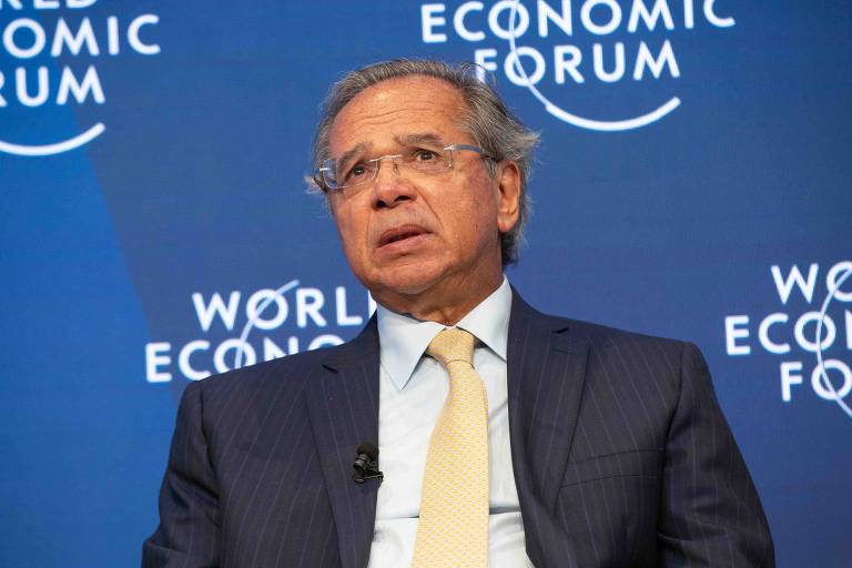 O ministro da Economia, Paulo Guedes, durante o Fórum Econômico Mundial 