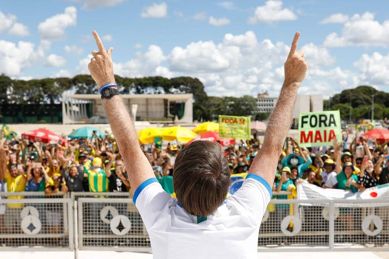 Bolsonaro em atos antidemocráticos em Brasília