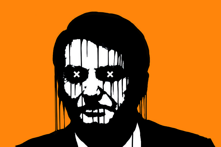 Ilustração de bolsonaro em preto e laranja