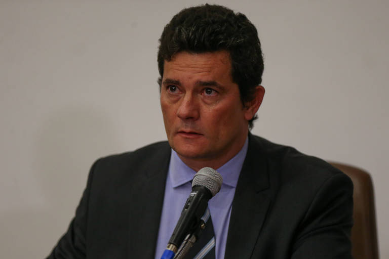 O ex-ministro da Justiça Sergio Moro em pronunciamento de despedida do governo Bolsonaro