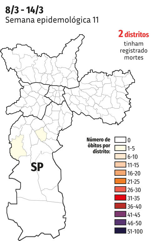 Mapa da evolução das mortes por Covid-19 em SP