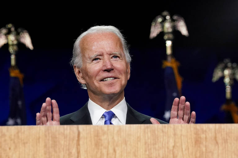 O democrata Joe Biden discursa na convenção virtual do partido