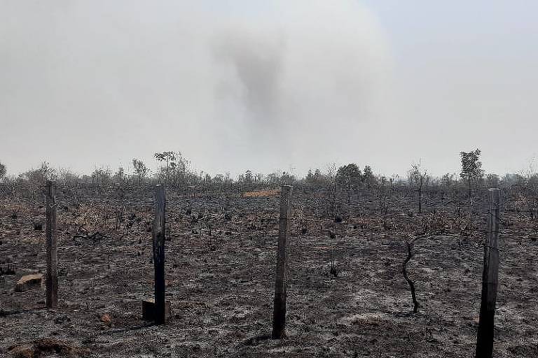 Área devastada pelo fogo em Chapada dos Guimarães (MT)