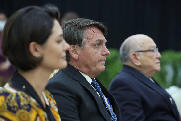 O presidente Jair Bolsonaro durante culto em São Paulo