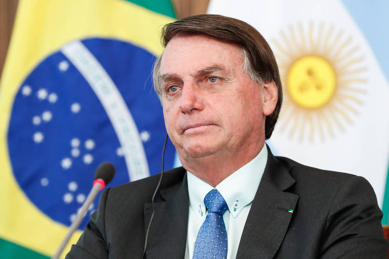 O presidente Jair Bolsonaro durante videoconferência com o Presidente da Argentina, Alberto Fernández