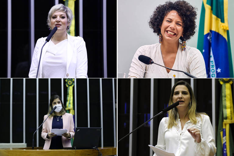 Em sentido horário, as deputadas federais Joice Hasselmann (PSL-SP), Áurea Carolina  (PSOL-MG), Clarissa Garotinho (PROS-RJ) e Tabata Amaral (PDT-SP)
