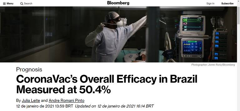 Repercussão na imprensa internacional da eficácia geral da Coronavac