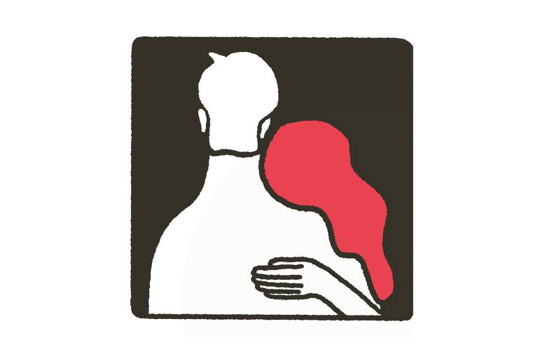 Ilustração mostra duas pessoas se abraçando 