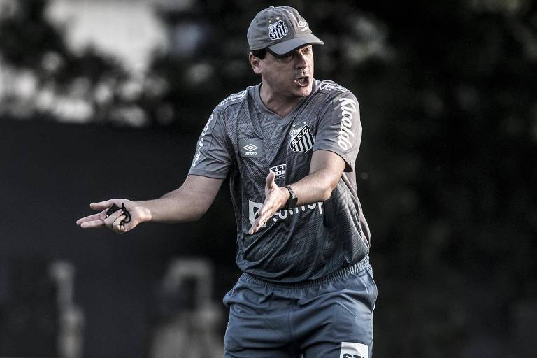 Fernando Diniz comanda treino do Santos no CT Rei Pelé