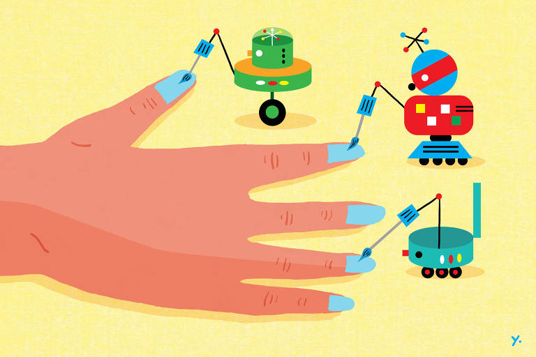 Ilustração mostra robôs fazendo serviço de manicure em um mão