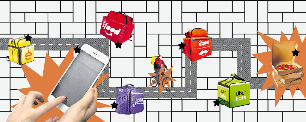 ilustracao de mochilas de aplicativo por delivery