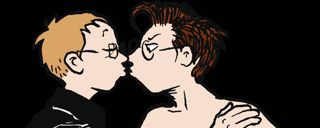 desenho de mulheres se beijando