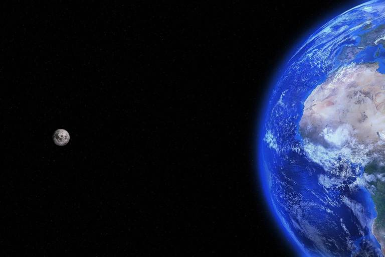 Terra vista do espaço ao lado da Lua