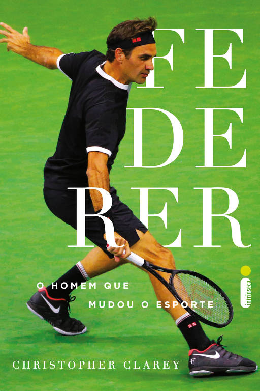 Capa com fundo verde e foto de Federer vestido com uniforme escuro