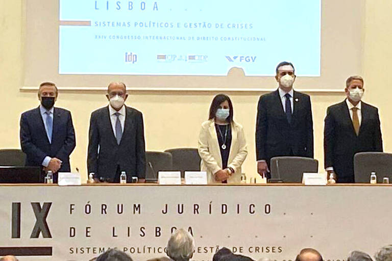 Abertura do IX Fórum Jurídico de Lisboa, com a presença de Arthur Lira e Rodrigo Pacheco, presidentes da Câmara e do Senado e o ministro do Supremo Tribunal Federal Gilmar Mendes.