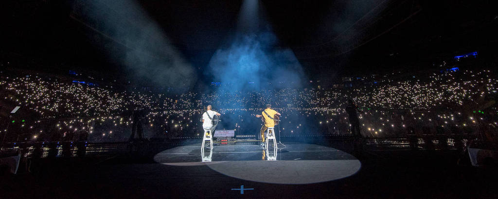 Cantores em show 'Irmãos', em 4 de dezembro de 2021, no Allianz Parque, em São Paulo