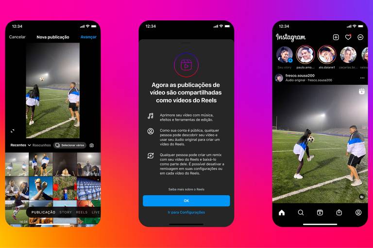 Card de divulgação de atualização teste dos Reels do Instagram, em 5 de abril de 2022