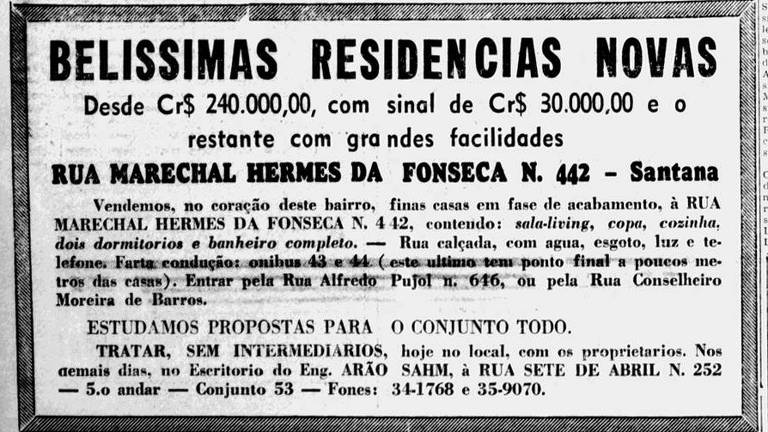 Anúncio imobiliário antigo de venda de casas novas