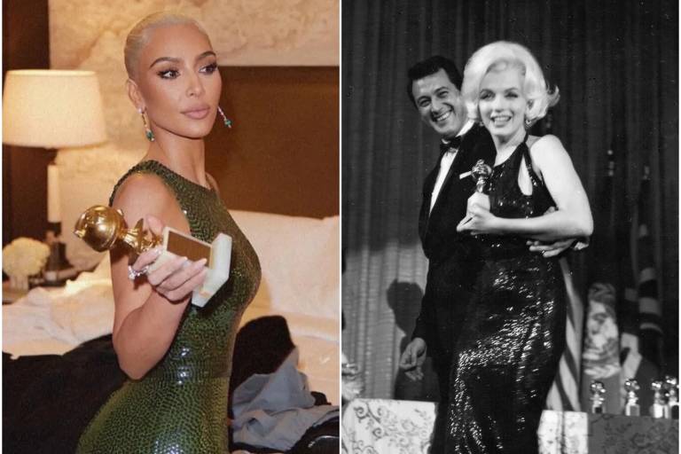 Kim Kardashian usa outro vestido de Marilyn e leva até Globo de Ouro original