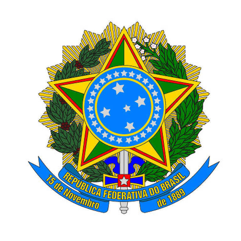 o símbolo é composto por um escudo redondo azul-celeste pousado numa estrela, por sua vez, disposta sobre uma espada.  Ao centro, estão as cinco estrelas da constelação Cruzeiro do Sul. Em volta do escudo, as 27 estrelas que também compõem a bandeira nacional. Atrás desses elementos, ainda figuram um ramo de café e um fumo florido, encaixadas como que a lembrar uma coroa de louros.