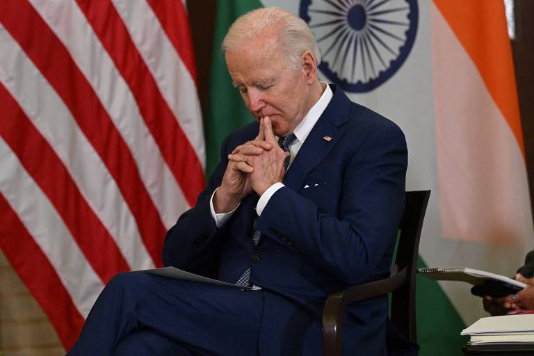 O presidente dos EUA, Joe Biden, durante encontro com o premiê da Índia, Narendra Modi, à margem da cúpula do Quad, em Tóquio