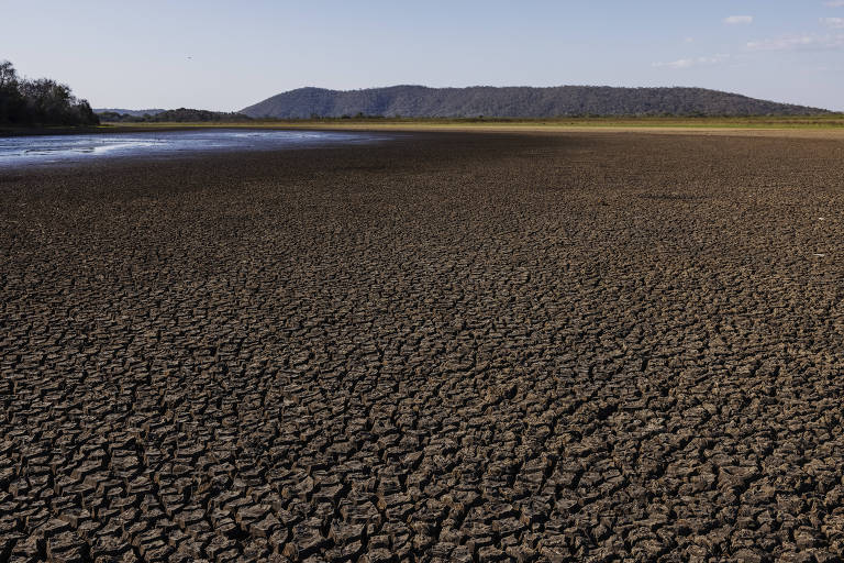 Leito de lagoa seca, com chão rachado