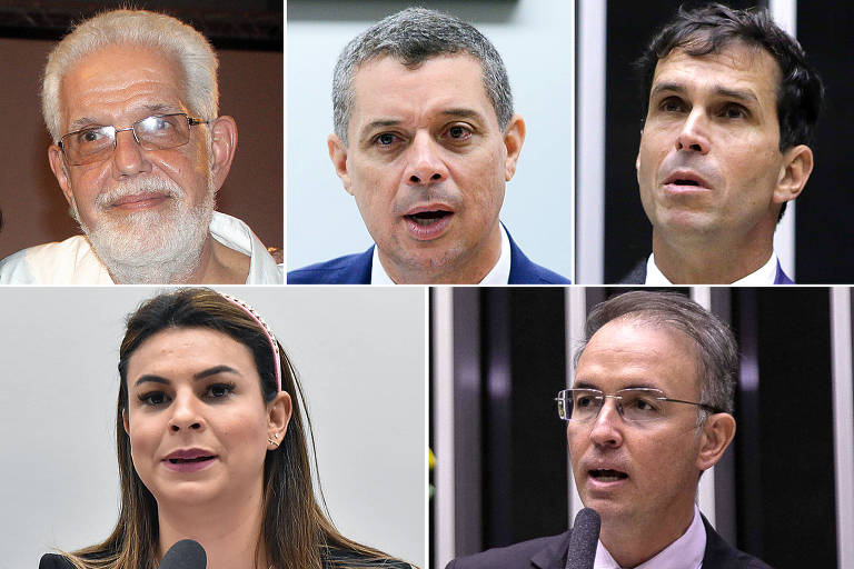 Mosaico com 5 fotos de rosto de deputados brancos que foram registrados como negros no TSE