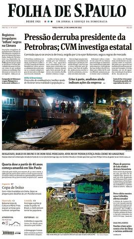 Capa da Edição Nacional da Folha