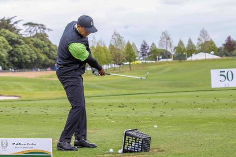 US golfer Tiger Woods warms up before the first day of the JP McManus Pro-Am golf tournament at the The Golf Course at Adare Manor in Limerick, south-west Ireland, on July 4, 2022. (Photo by Paul Faith / AFP)