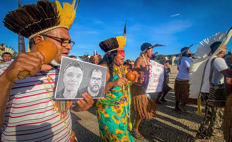 Indígenas protestam contra o marco temporal