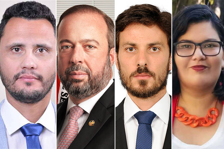 Os candidatos Cleitinho Azevedo (PSC), Alexandre Silveira (PSD), Marcelo Aro (PP) e Sara Azevedo (PSOL)