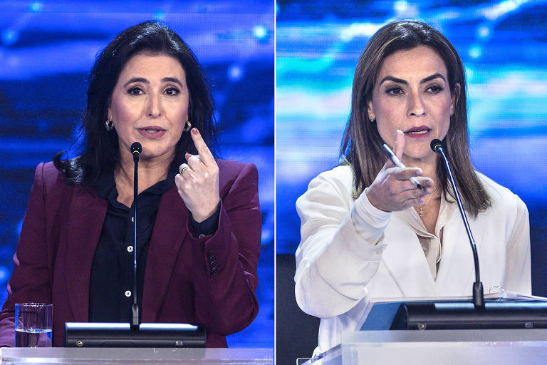 Simone Tebet (MDB) e Soraya Thronicke (União Brasil) no debate com presidenciáveis para as eleições de 2022