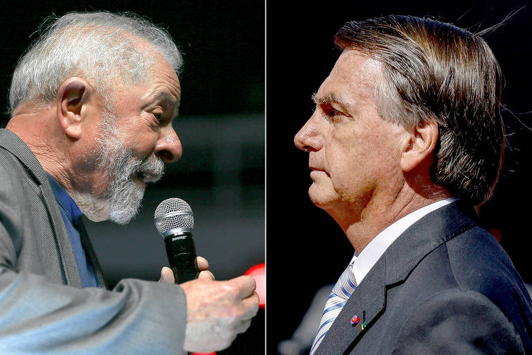 Montagem com fotos de Lula e Bolsonaro durante a campanha eleitoral de 2022