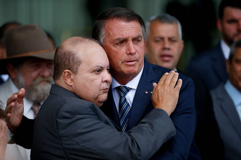 O governador afastado do Distrito Federal Ibaneis Rocha (MDB) durante coletiva em que anunciou apoio ao então presidente Jair Bolsonaro no segundo turno das eleições de 2022 