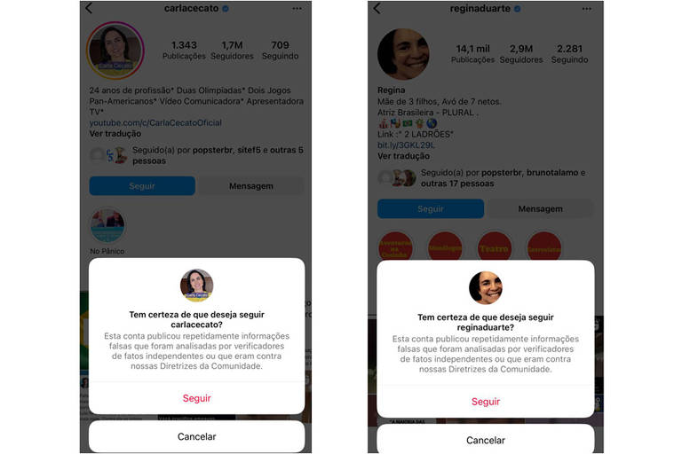 Regina Duarte publica 'repetidamente' informações falsas, e Instagram restringe conta