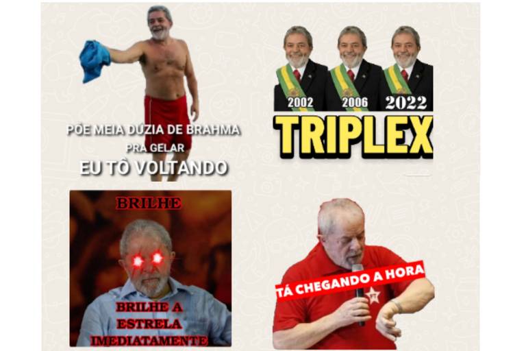 Captura de tela mostra figurinhas de Lula no WhatsApp