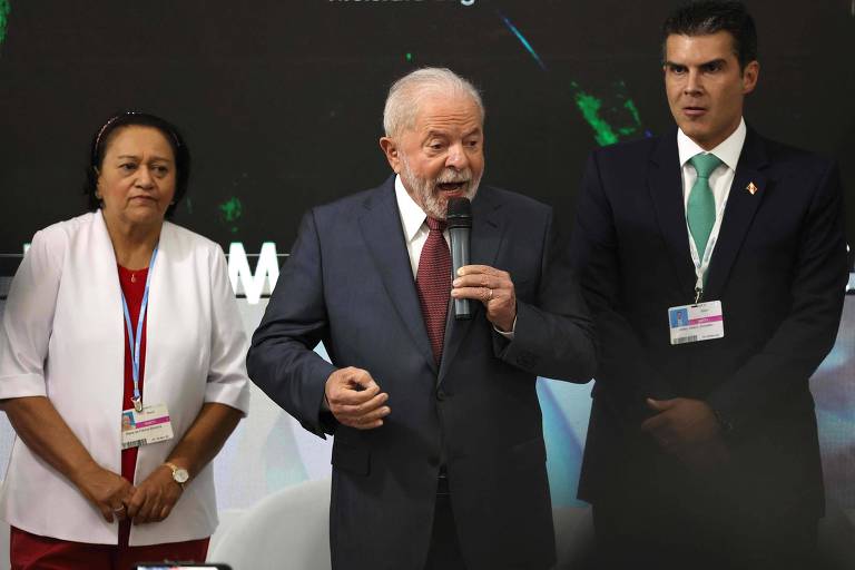 Fatima Bezerra (PT), governadora do RN, Lula (PT) e Helder Barbalho (MDB), governador do Pará, durante debate na COP27
