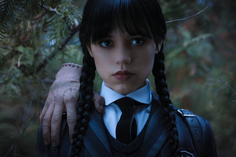 Jenna Ortega em cena da série "Wandinha", da Netflix