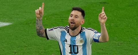 Argentina's forward #10 Lionel Messi celebrates scoring his team's second goal during the Qatar 2022 World Cup football final match between Argentina and France at Lusail Stadium in Lusail, north of Doha on December 18, 2022. (Photo by Odd ANDERSEN / AFP)