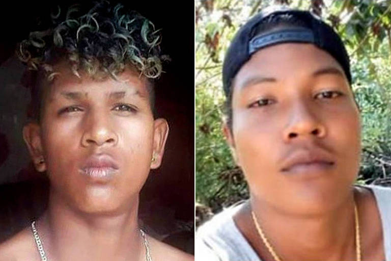 foto do rosto de dois jovens indígenas mortos; um dele usa boné e camiseta 