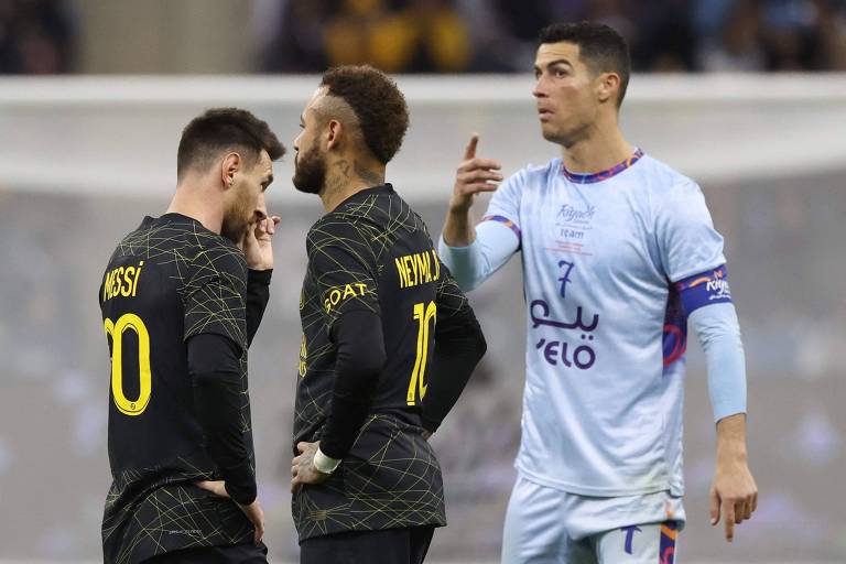 Messi, Neymar e Cristiano Ronaldo durante amistoso na Arábia Saudita