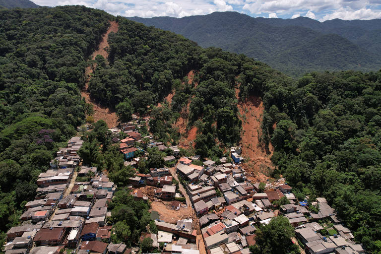 Vila Sahy, em São Sebastião, foi o local mais afetado pelo temporal. Bairro fica aos pés da Serra do Mar.