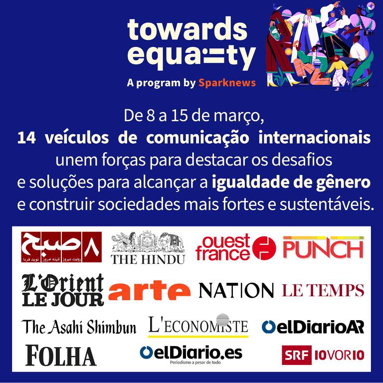 Banner para o projeto "Towards Equality", parceira da Folha com a Sparknews, criadora de conteúdo de impacto